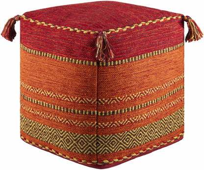 Mainaguri Pouf Bohemian Modern Seating And Accent Piece In Red Rust Mustard Dark Brown Cotton