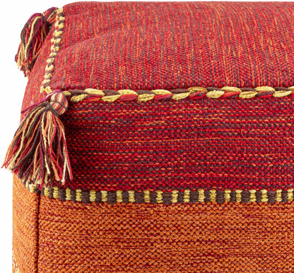 Mainaguri Pouf Bohemian Modern Seating And Accent Piece In Red Rust Mustard Dark Brown Cotton