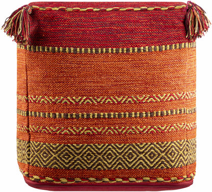 Mainaguri Pouf Bohemian Modern Seating And Accent Piece In Red Rust Mustard Dark Brown Cotton
