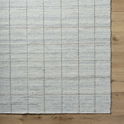 Light Gray Checkered Wool Area Rug - Cozy Modern Home Decor