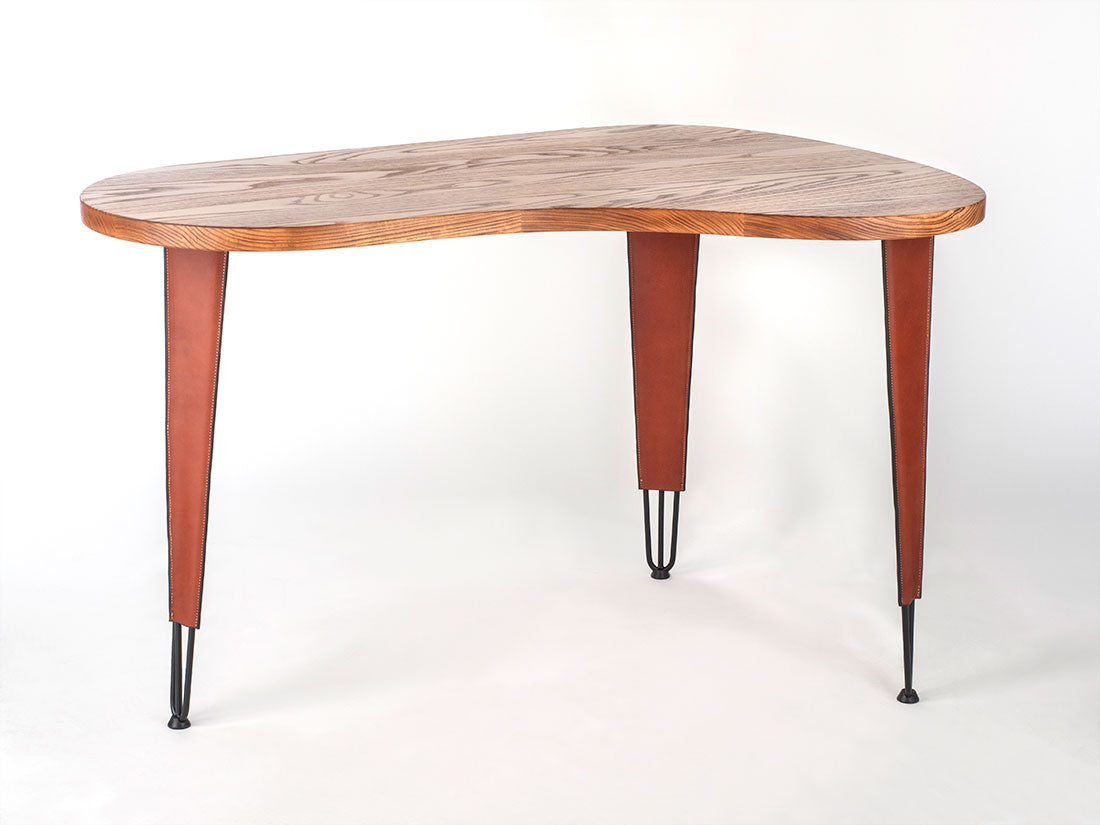 Wooden table with a white background