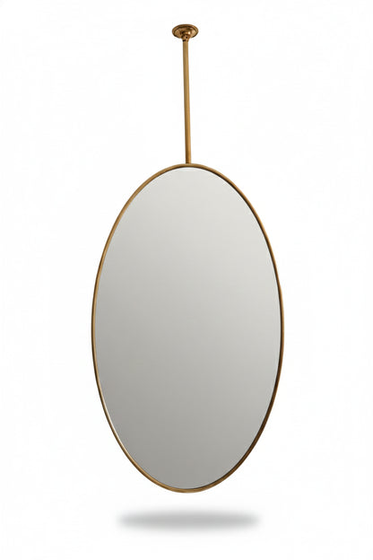 Handcrafted oval suspended mirror with brass frame