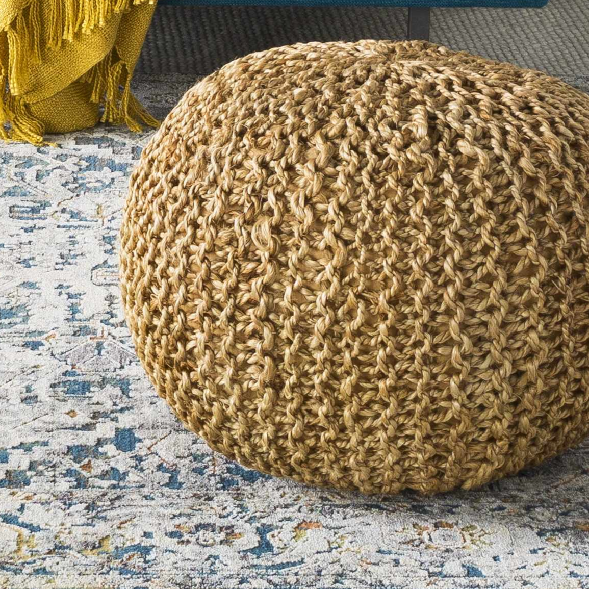 Merrittstown Cotton Knitted Pouf Natural Footrest