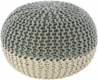 Point Pouf Contemporary Knitted Pouf In Off White And Sage For Living Rooms