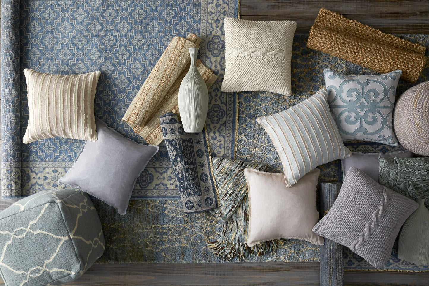 Rockaway Gray Knitted Jute Pouf Indoor Lounge Decor Accent Ottoman for Living Room