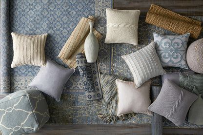 Rockaway Gray Knitted Jute Pouf Indoor Lounge Decor Accent Ottoman for Living Room