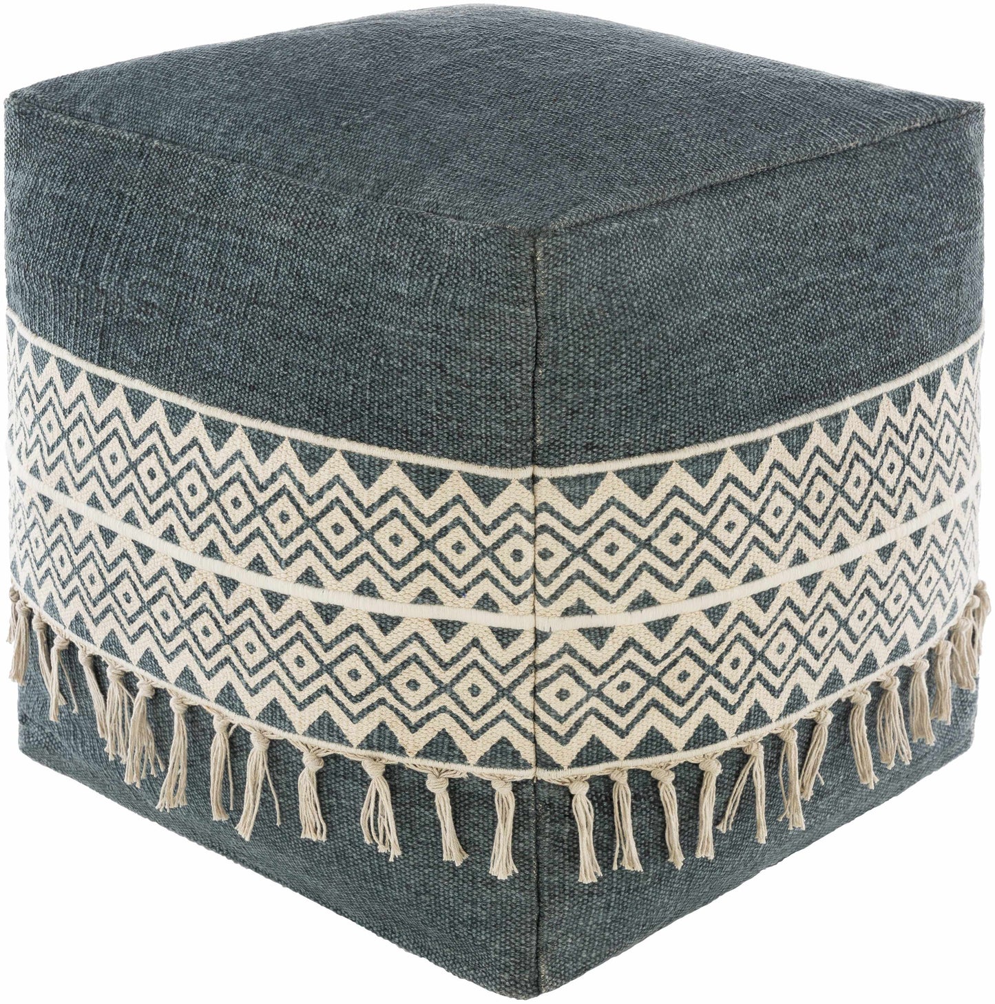 Queenstown Pouf Woven Cotton Blue And Ivory Boho Style Clearance For Cozy Seating