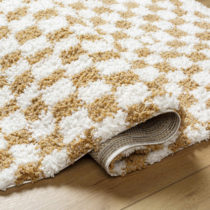 Mustard Ivory Checkered Area Rug - Stylish Home Décor Accent
