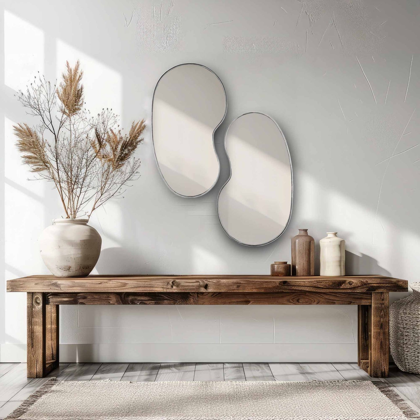 Kidny Unlacquered Brass Mirror , Silver Mirror.