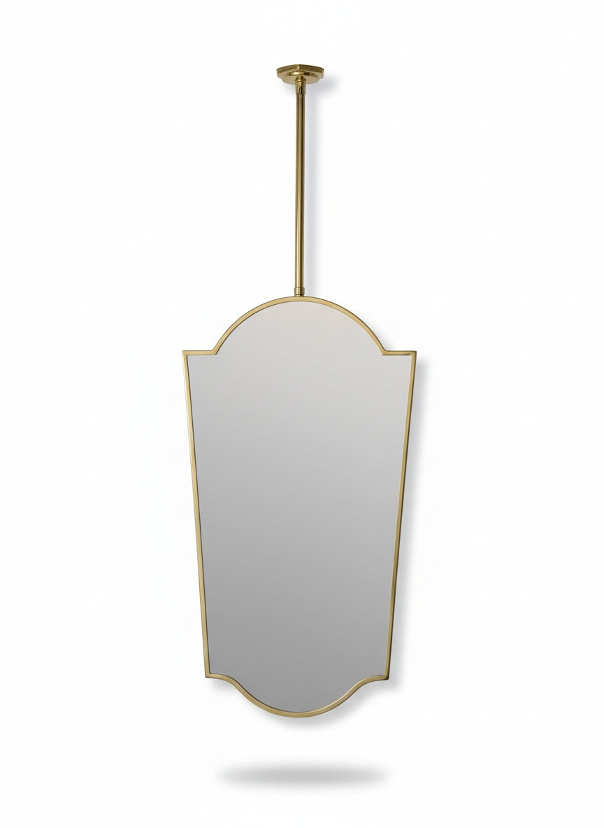 Suspended crown arch brass mirror isolated on white background