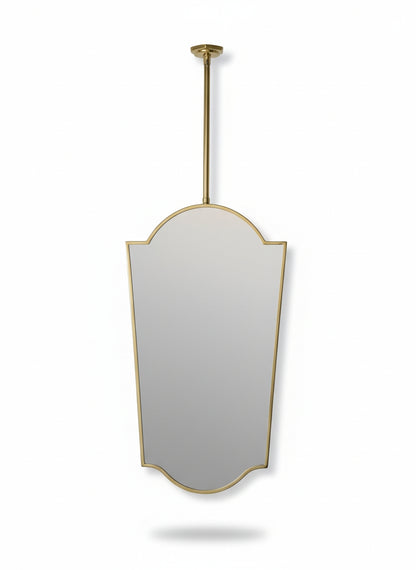 Suspended crown arch brass mirror isolated on white background