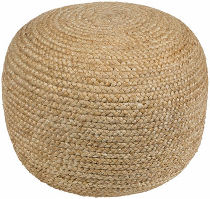 Kaumakani Knitted Jute Round Pouf Peach Natural Fiber Footrest For Soft Seating