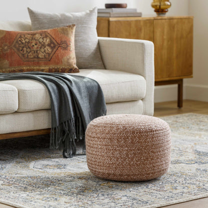 Tonanitla Natural Fiber Blush Knitted Pouf Seating For Indoor Outdoor Living