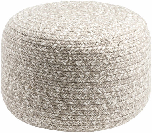 Tonanitla Natural Fiber Light Gray Knitted Pouf For Indoor Outdoor