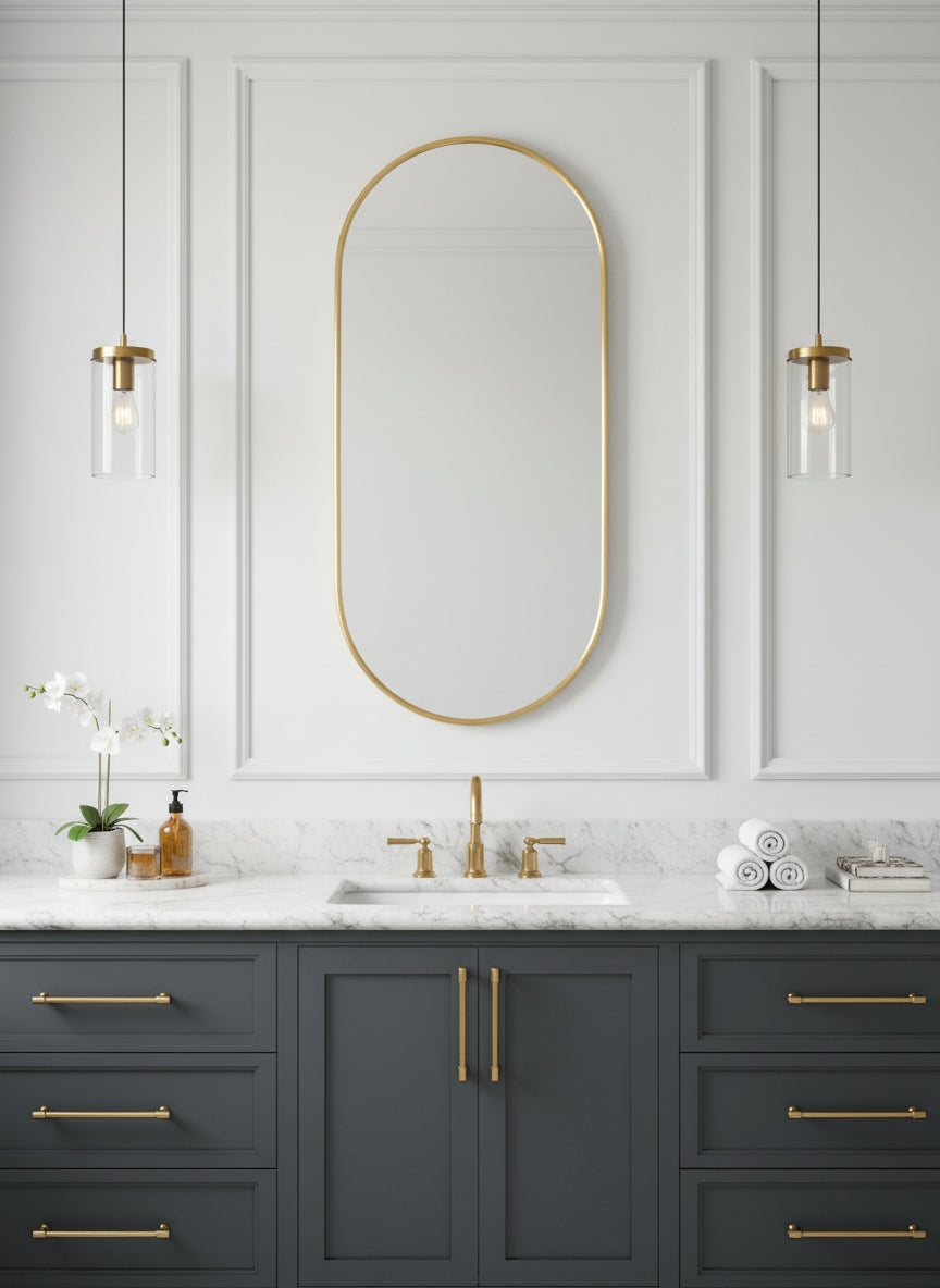 Minimal arched brass wall mirror 