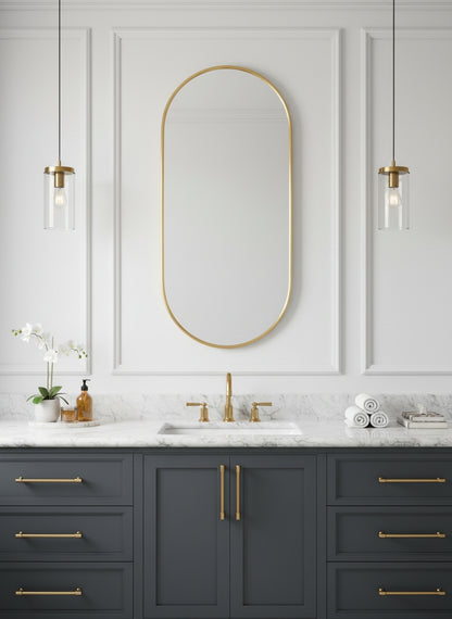 Minimal arched brass wall mirror 