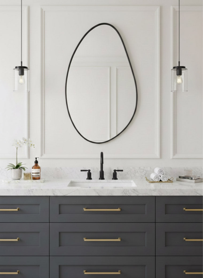 Minimalist oval bathroom mirror