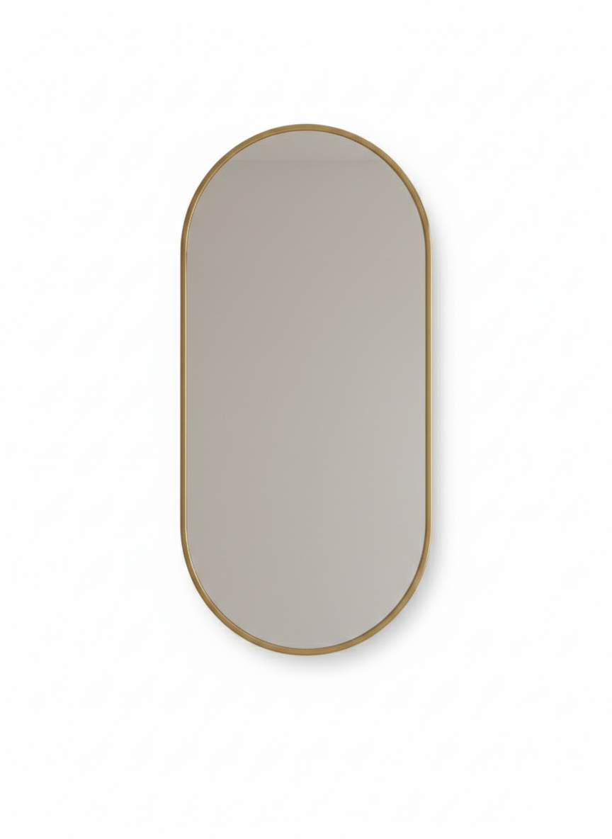 elegent brass mirror on white background 