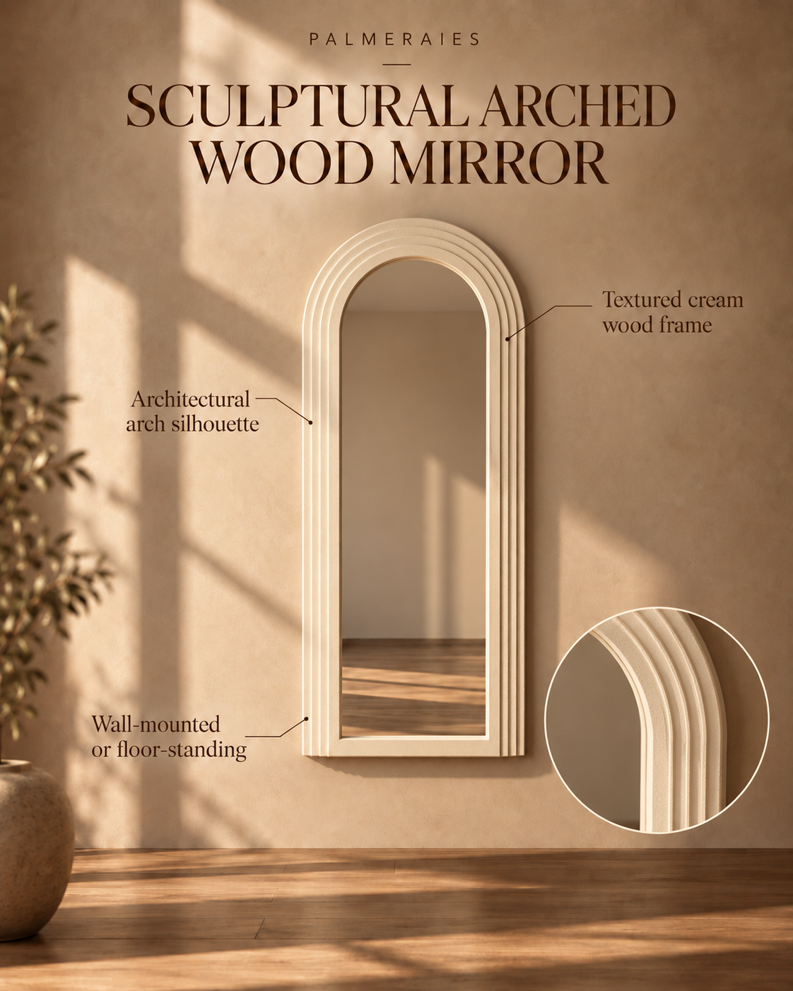 Arched Full-Length Mirror | Sculptural Cream Frame