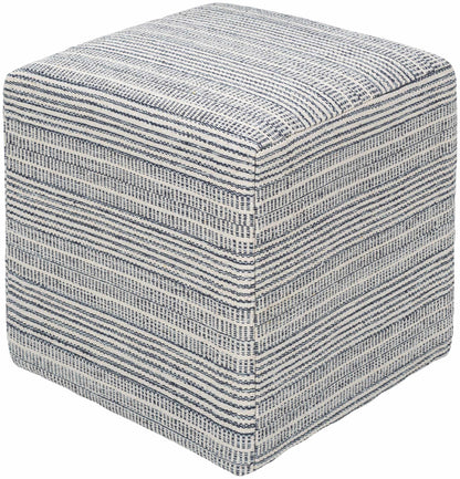 Waterfall Woven Cotton Pouf Comfort And Texture In Ivory And Light Blue