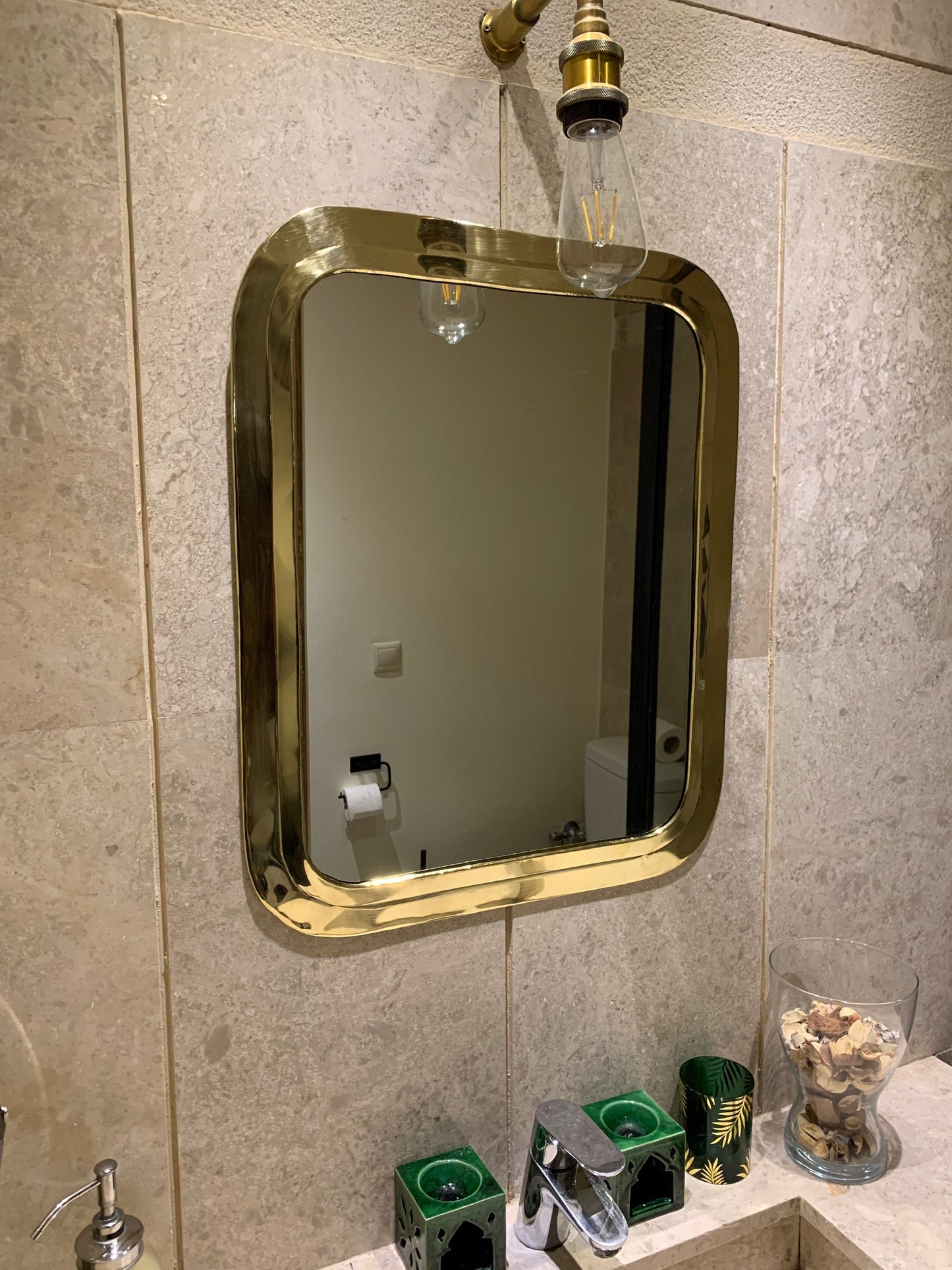 Gold framed bathroom mirror