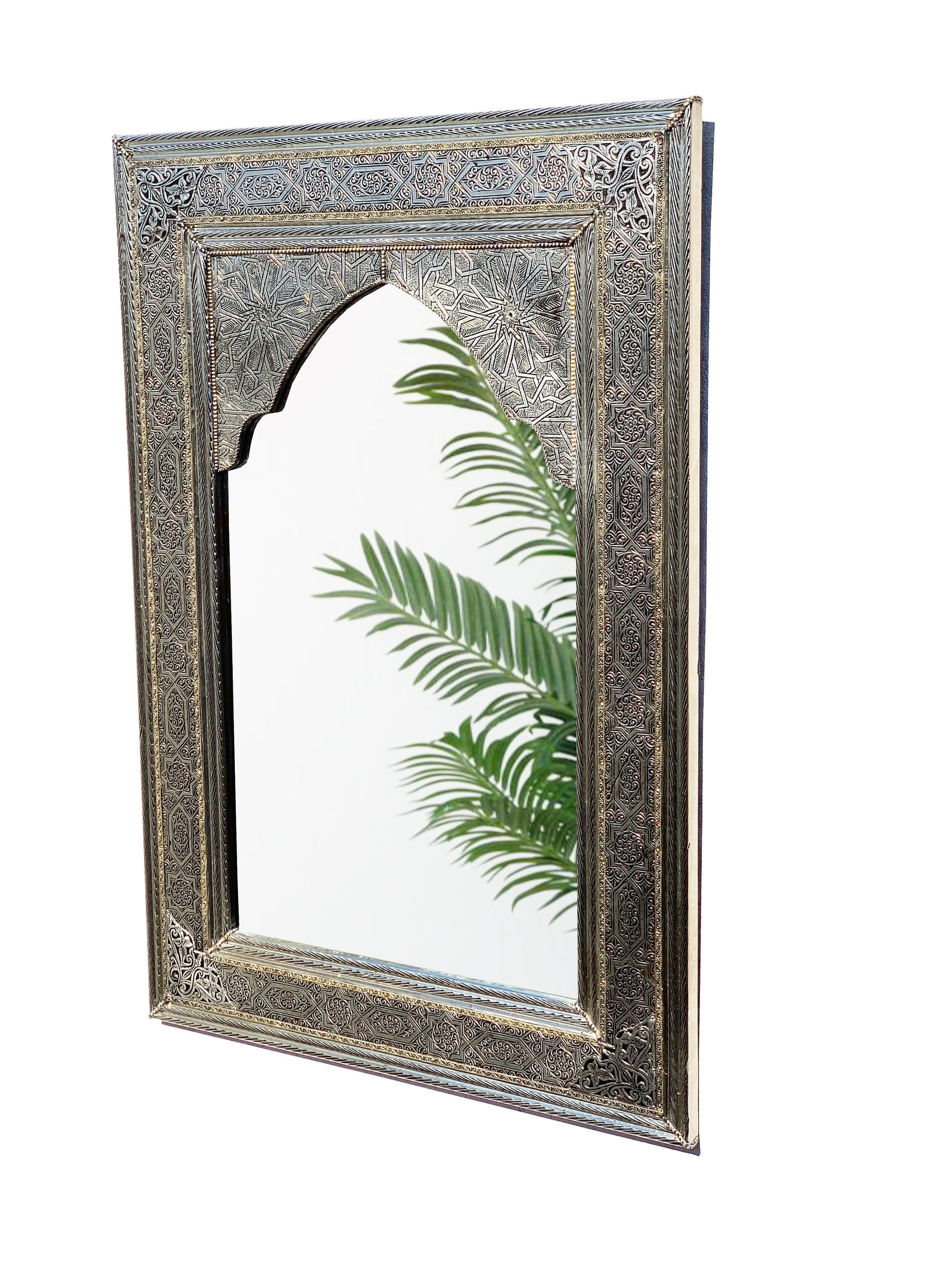 a mirror with a palm leaf on it