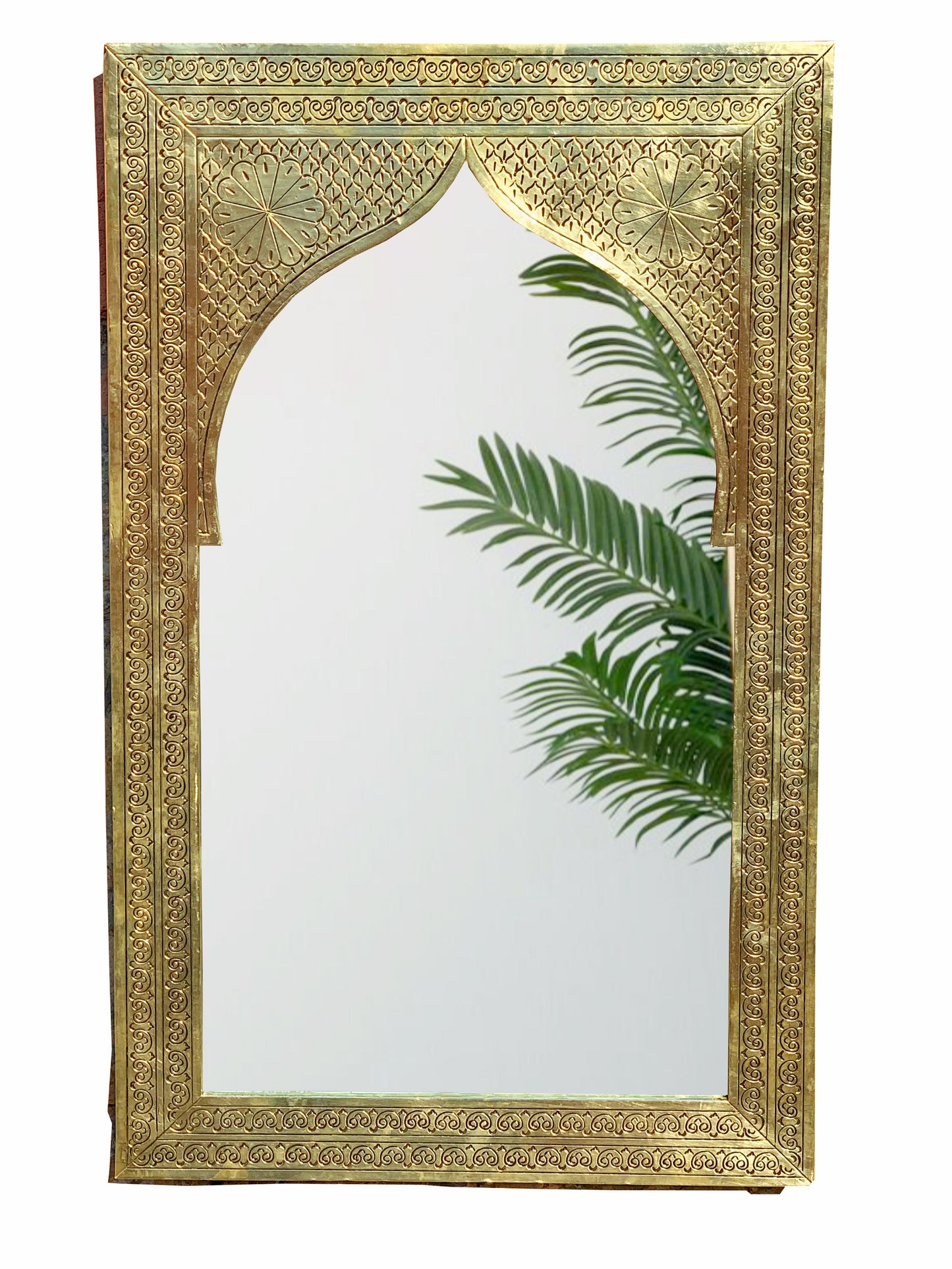 custom Moroccan Handmade Carved Arch Brass Mirror