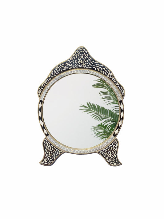 a mirror that has a plant on it