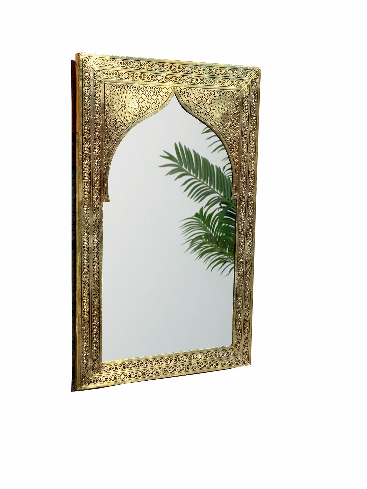 custom Moroccan Handmade Carved Arch Brass Mirror