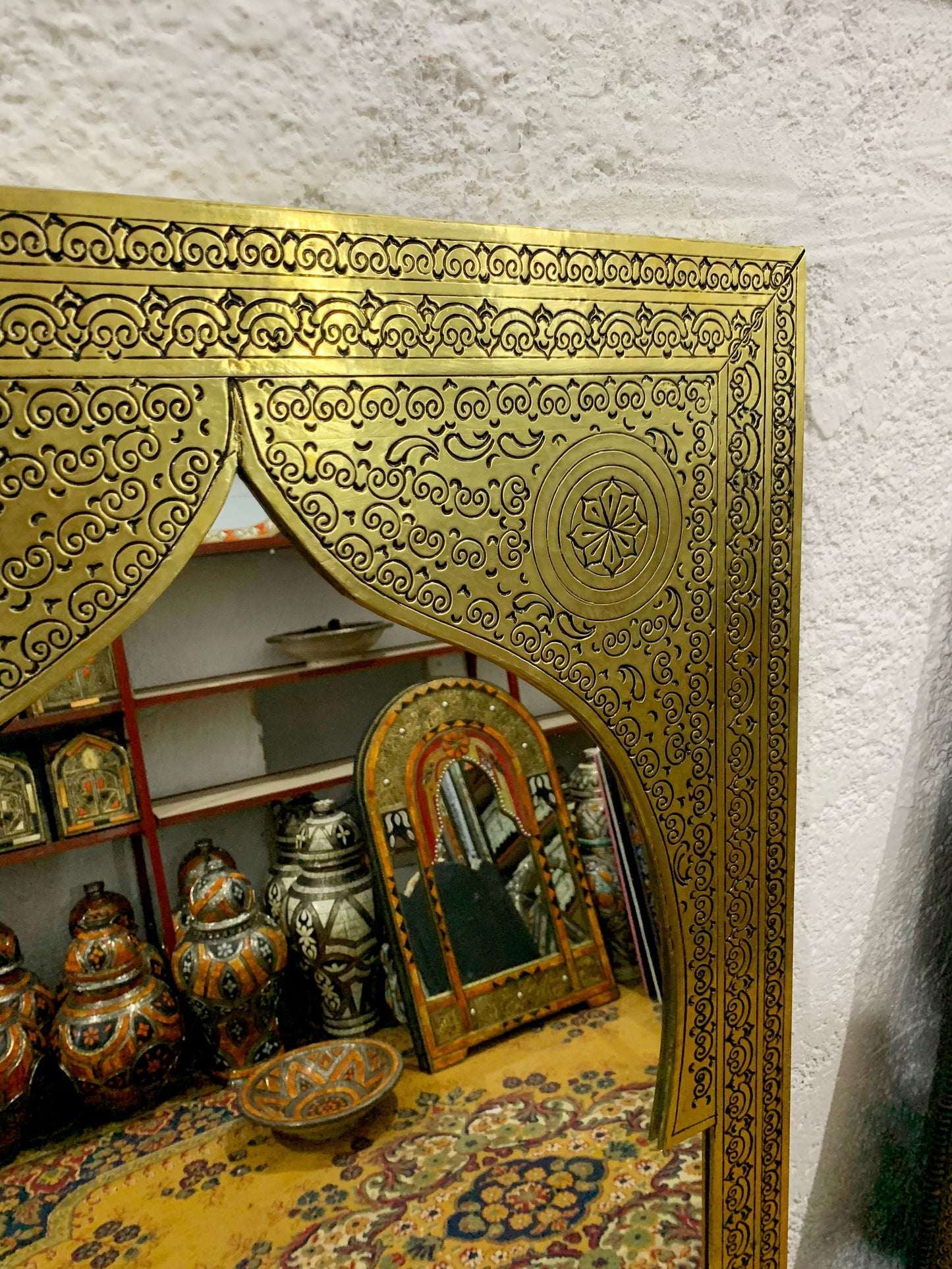 custom Moroccan Handmade Carved Arch Brass Mirror