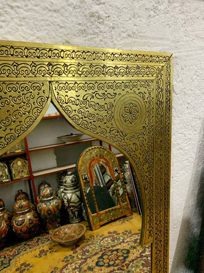 custom Moroccan Handmade Carved Arch Brass Mirror