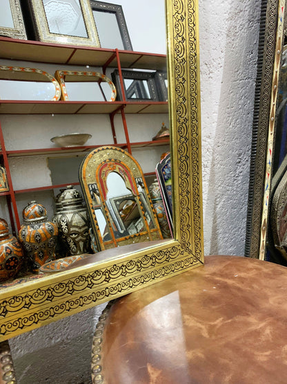 custom Moroccan Handmade Carved Arch Brass Mirror