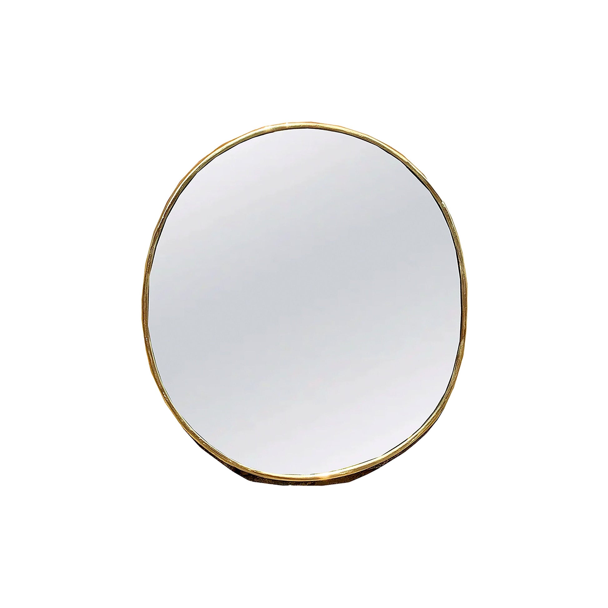 a round mirror on a white wall
