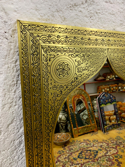 custom Moroccan Handmade Carved Arch Brass Mirror