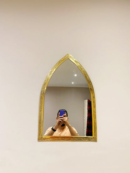 Golden Handmade Wall Mirror - Arch Brass Engraved Mirror