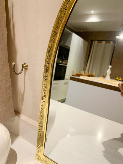 Golden Handmade Wall Mirror - Arch Brass Engraved Mirror