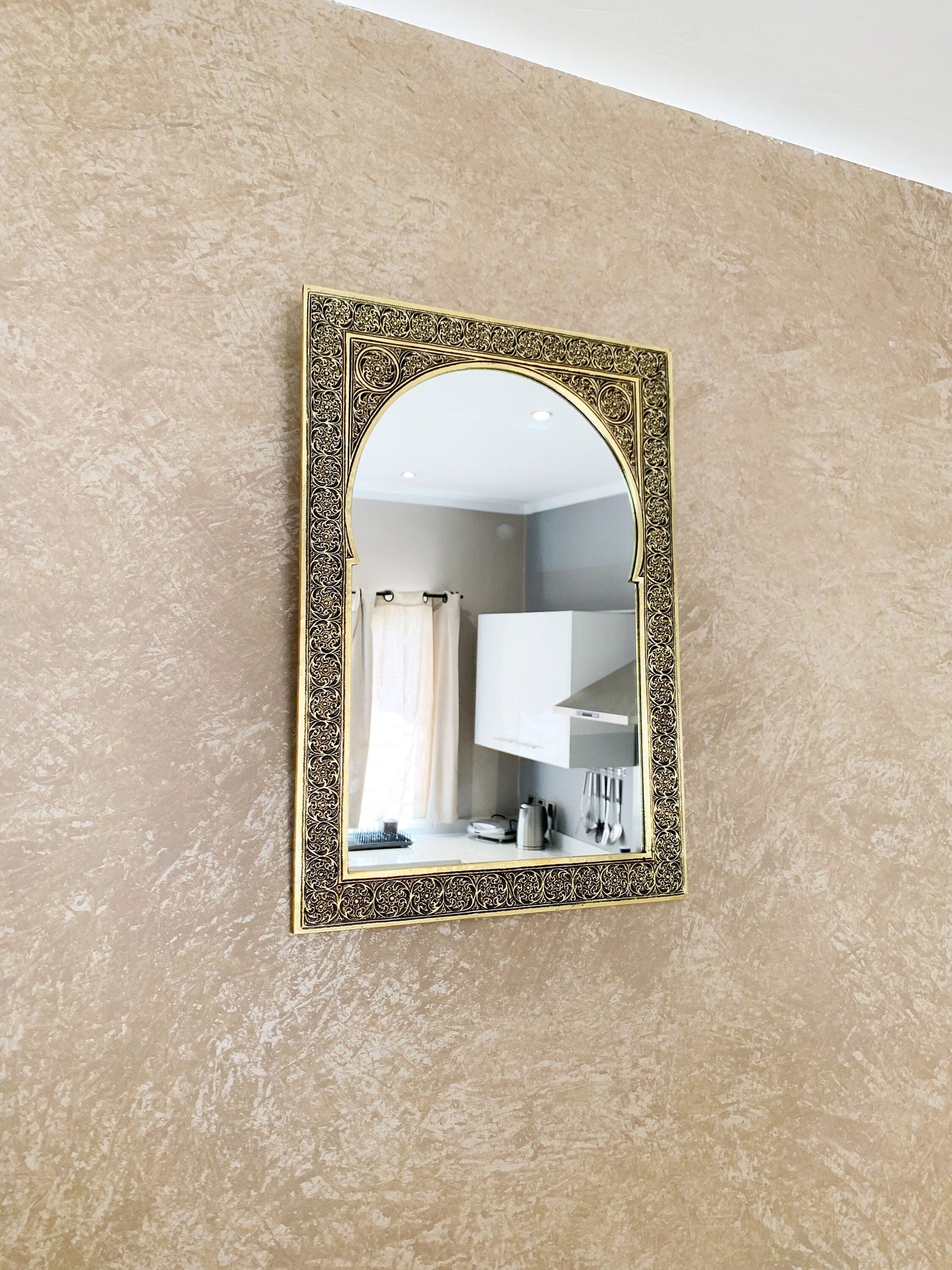 Moroccan Arch Engraved Mirror - Handmade Brass Mirror