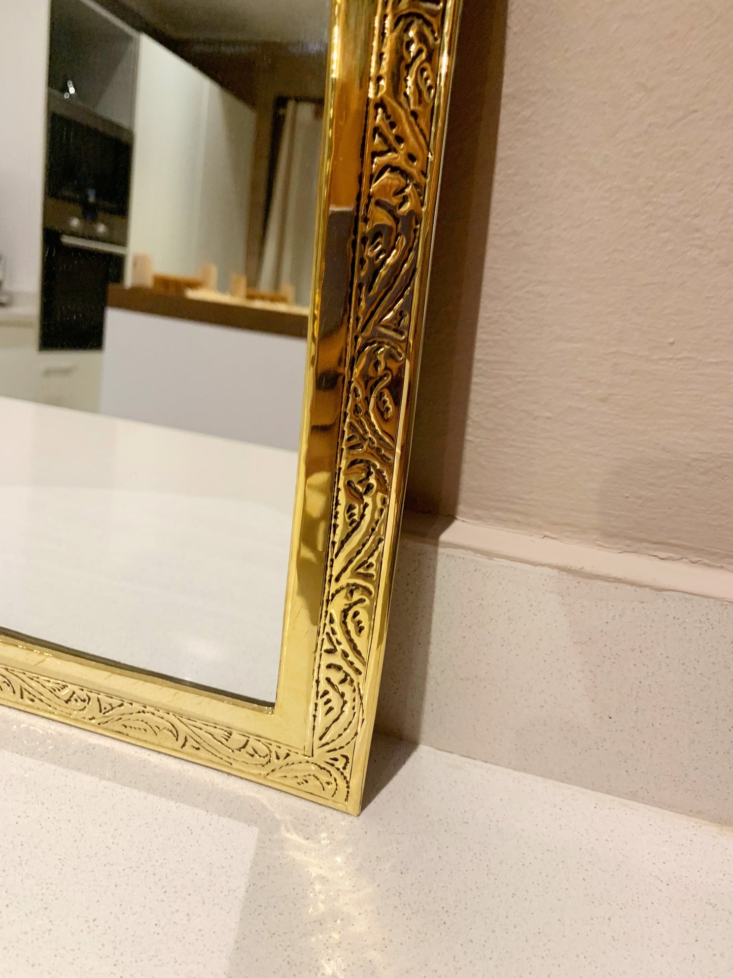 Golden Handmade Wall Mirror - Arch Brass Engraved Mirror