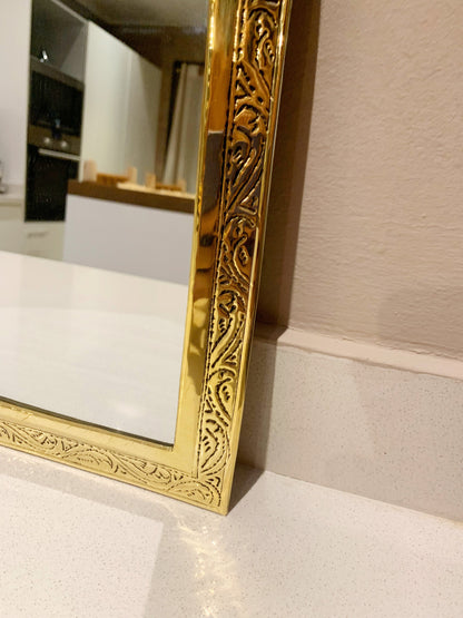 Golden Handmade Wall Mirror - Arch Brass Engraved Mirror