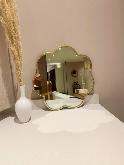 Miroir en laiton fait main avec fleurs - Cadre doré personnalisé