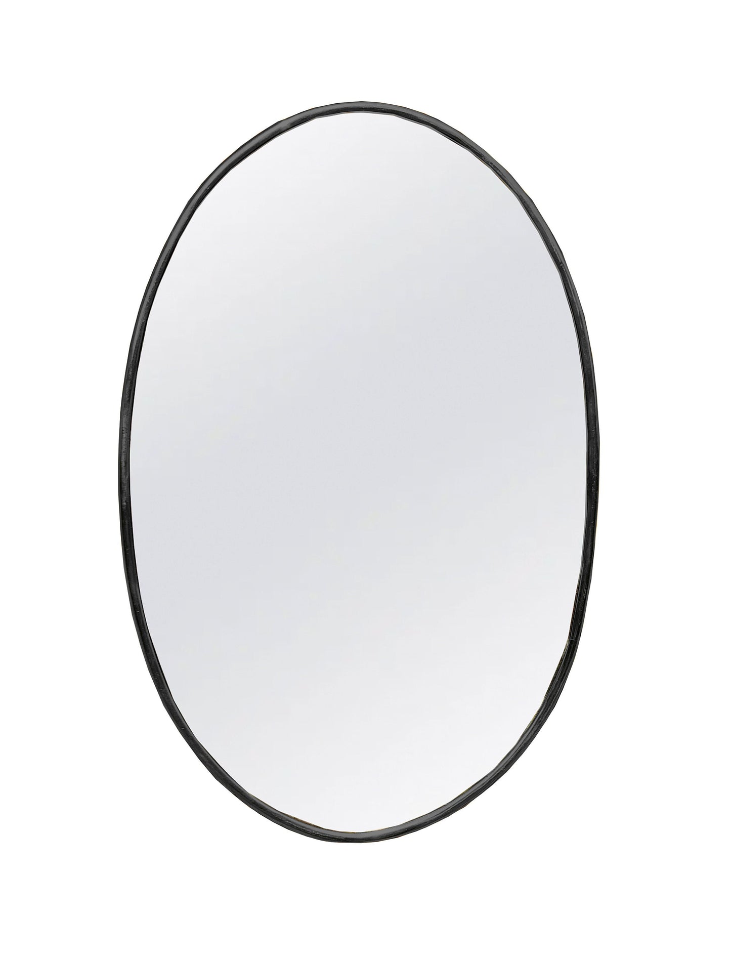 a round mirror on a white wall