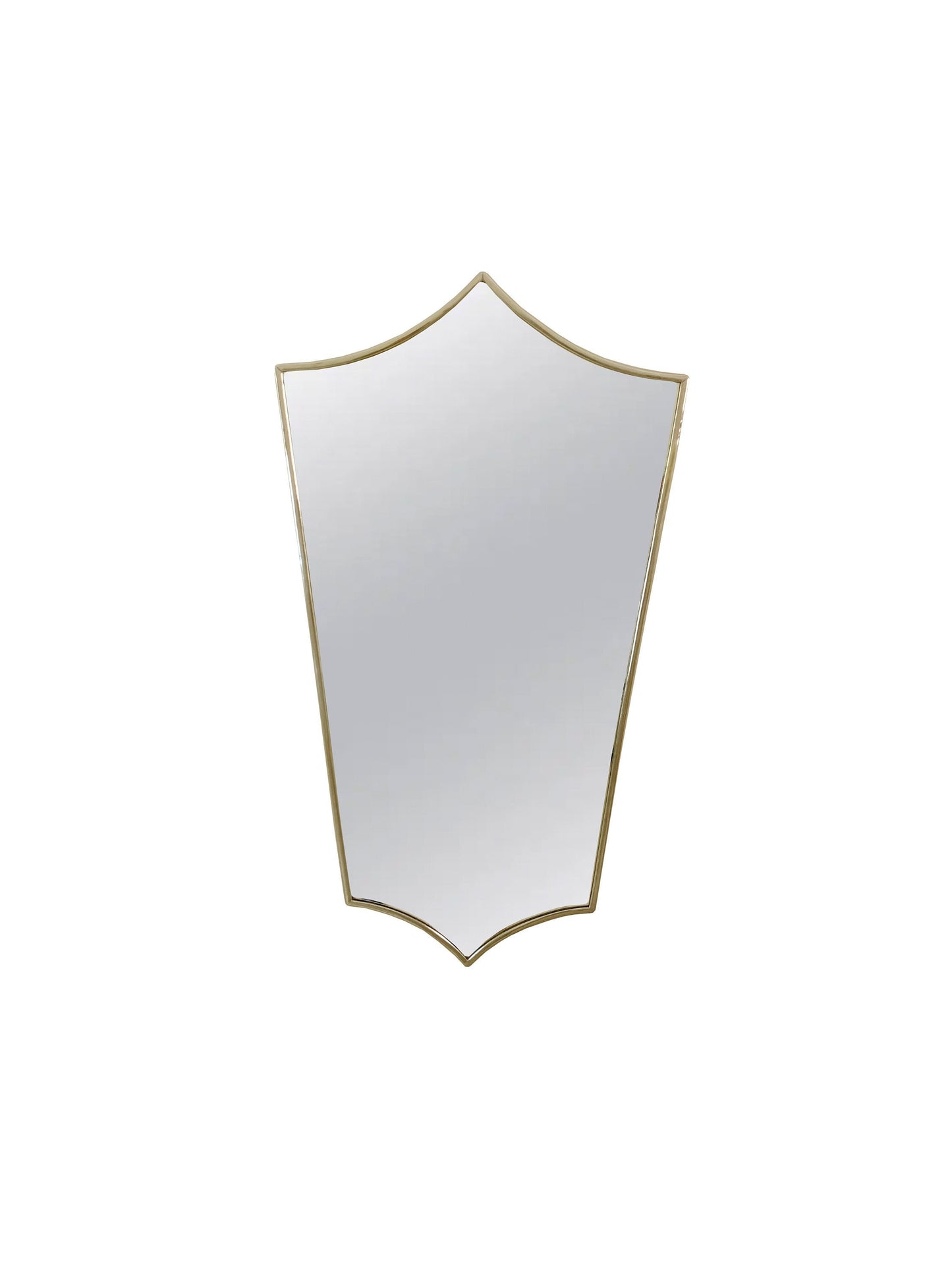 a white and gold mirror on a white wall