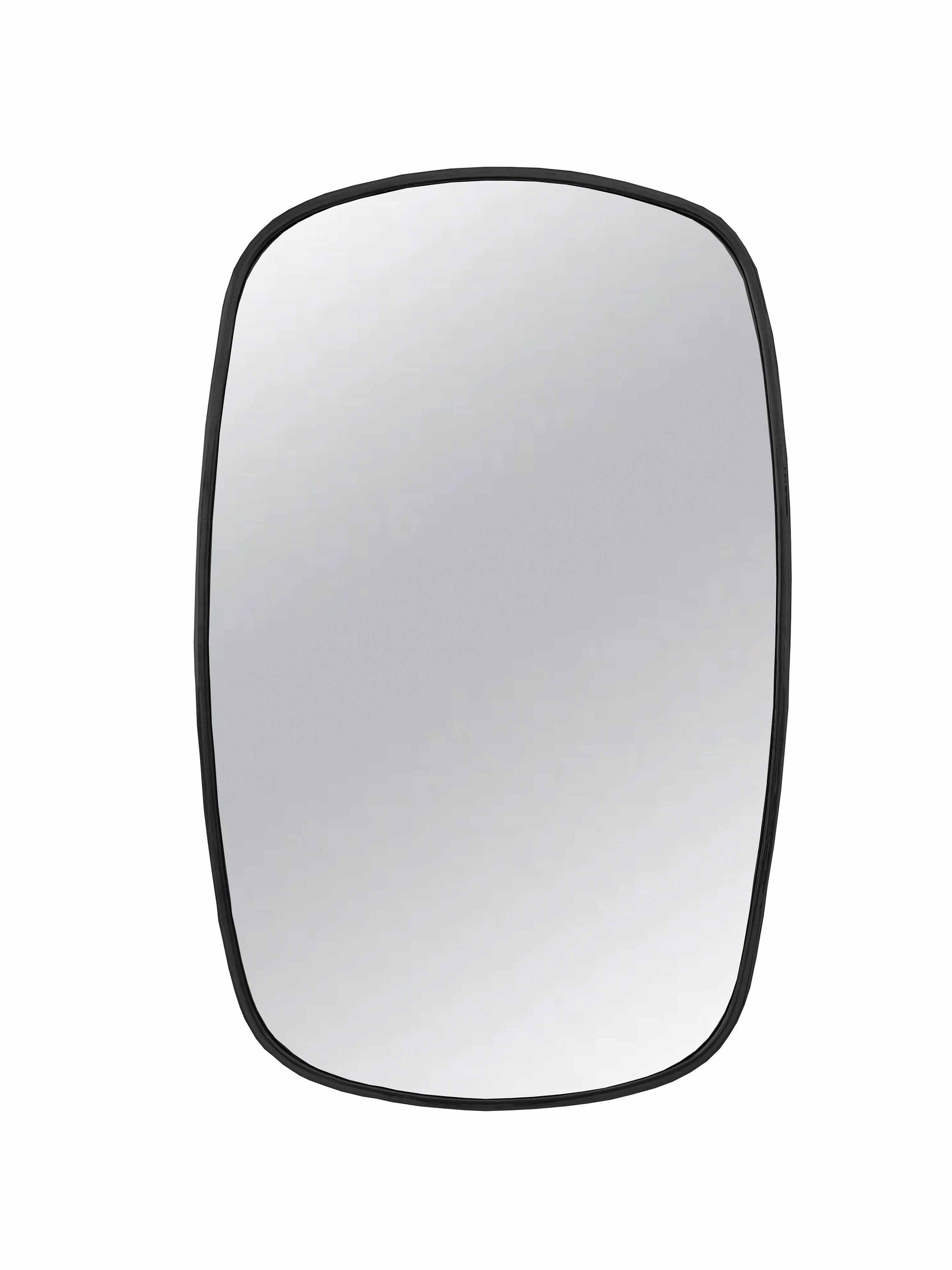 a mirror with a black frame on a white background