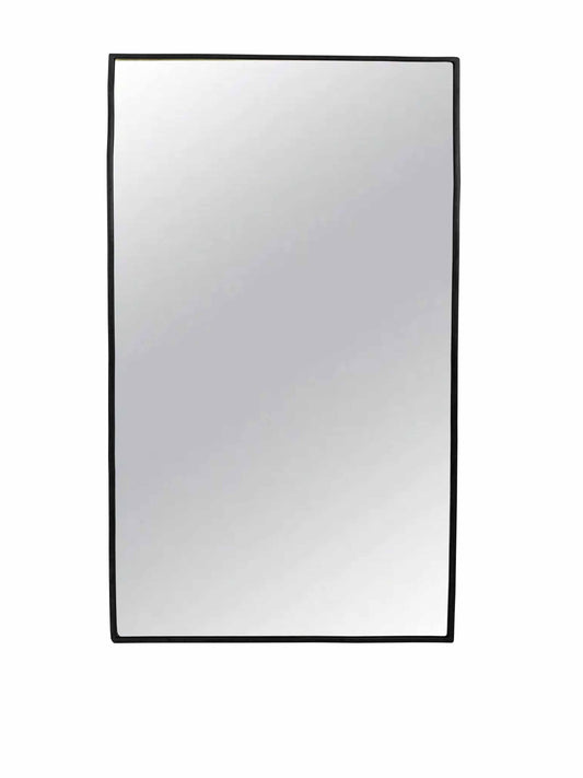 a square mirror with a black frame