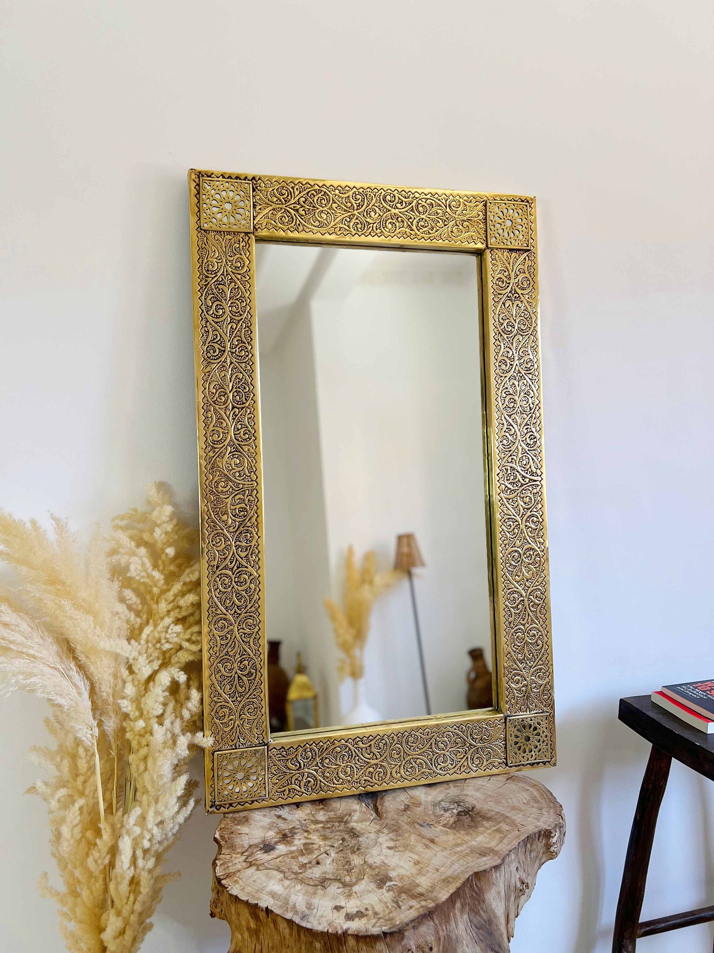 Miroir rectangulaire en laiton - Miroir mural marocain en laiton