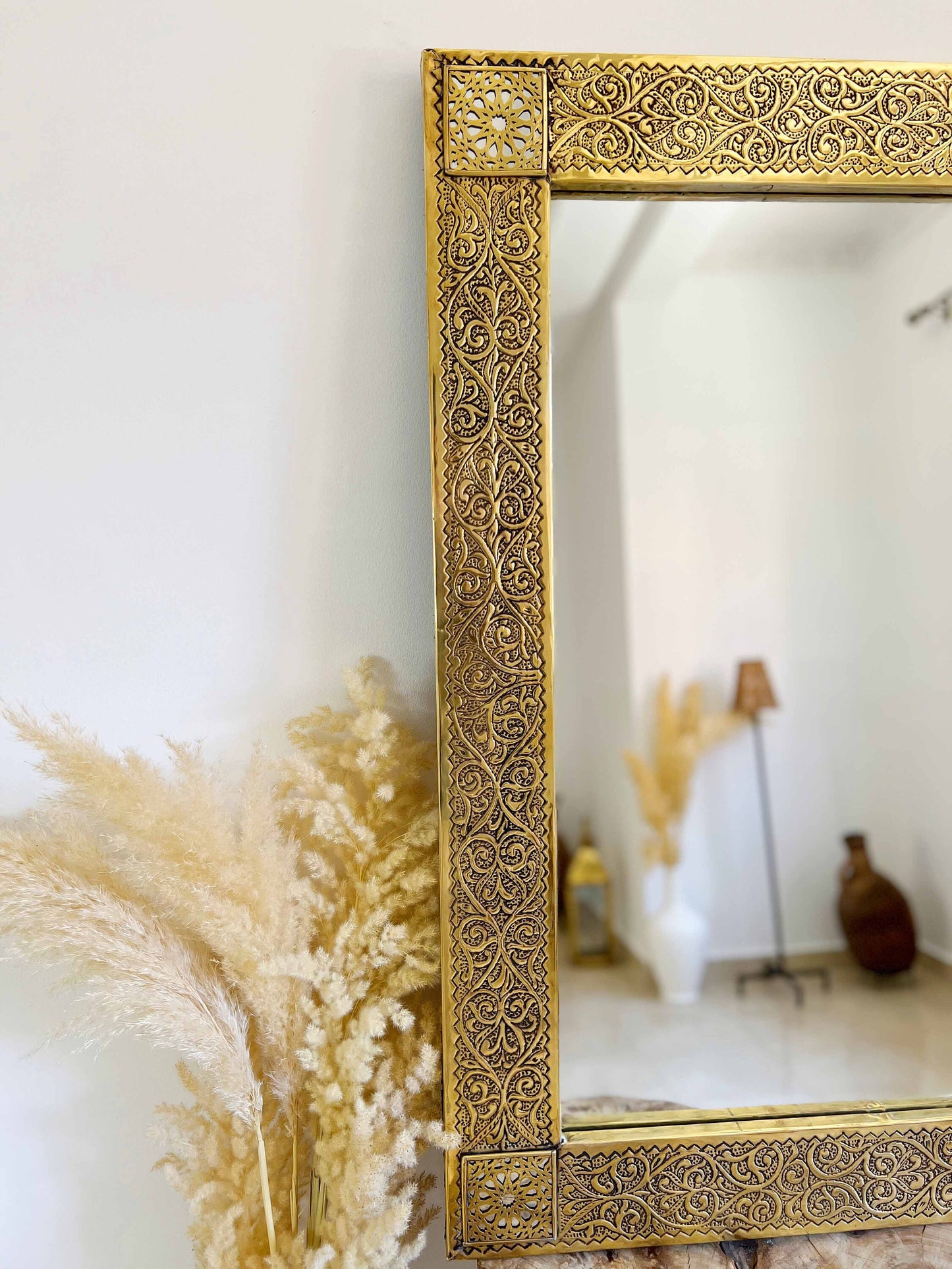 Miroir rectangulaire en laiton - Miroir mural marocain en laiton