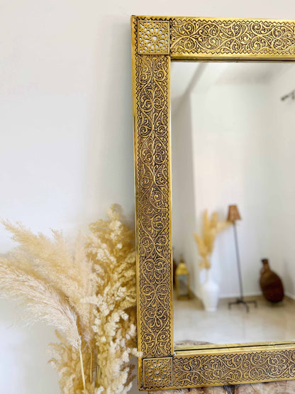 Rectangular Brass Mirror | Vintage Moroccan Wall Mirror