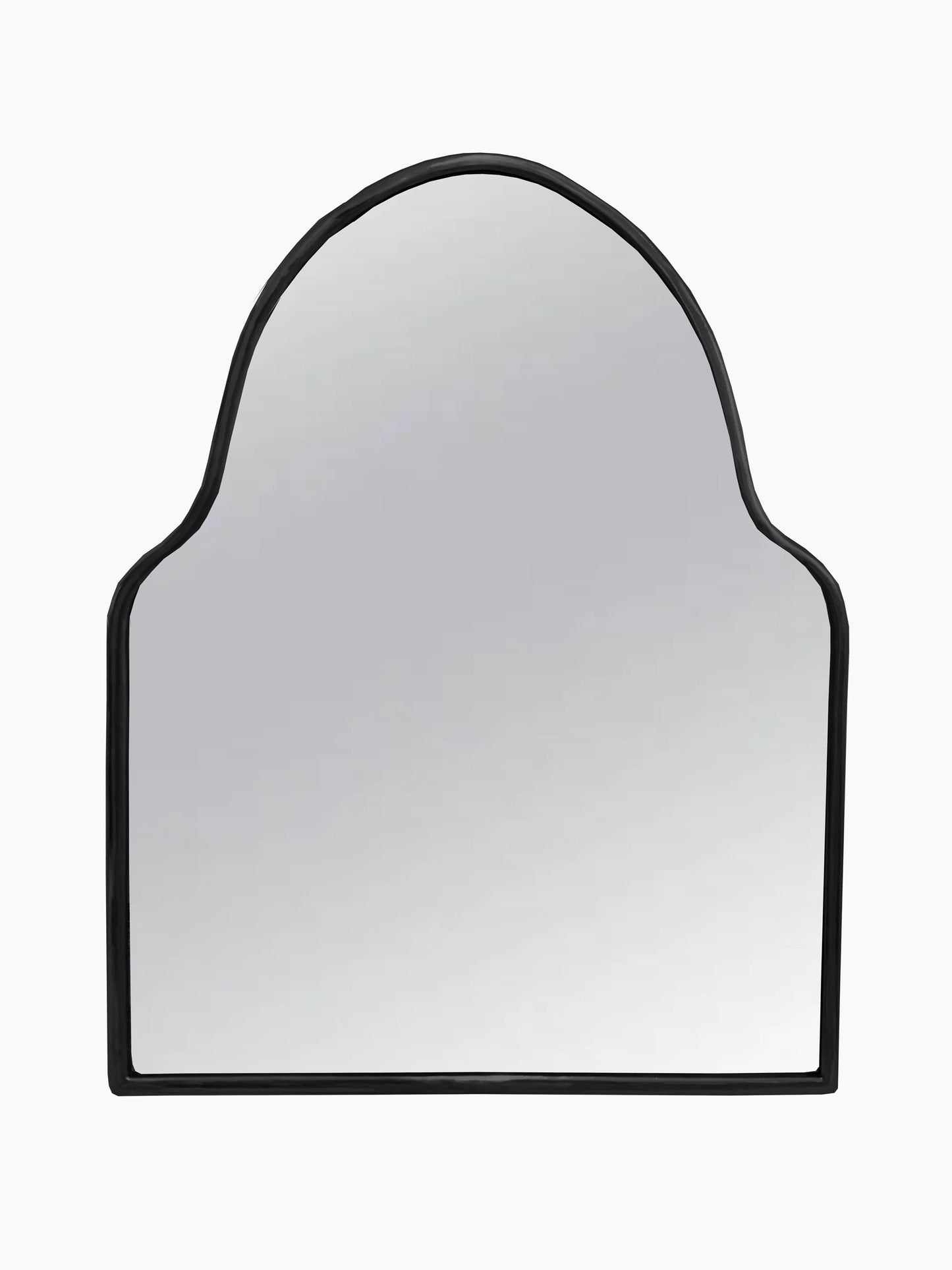 a mirror with a black frame on a white background