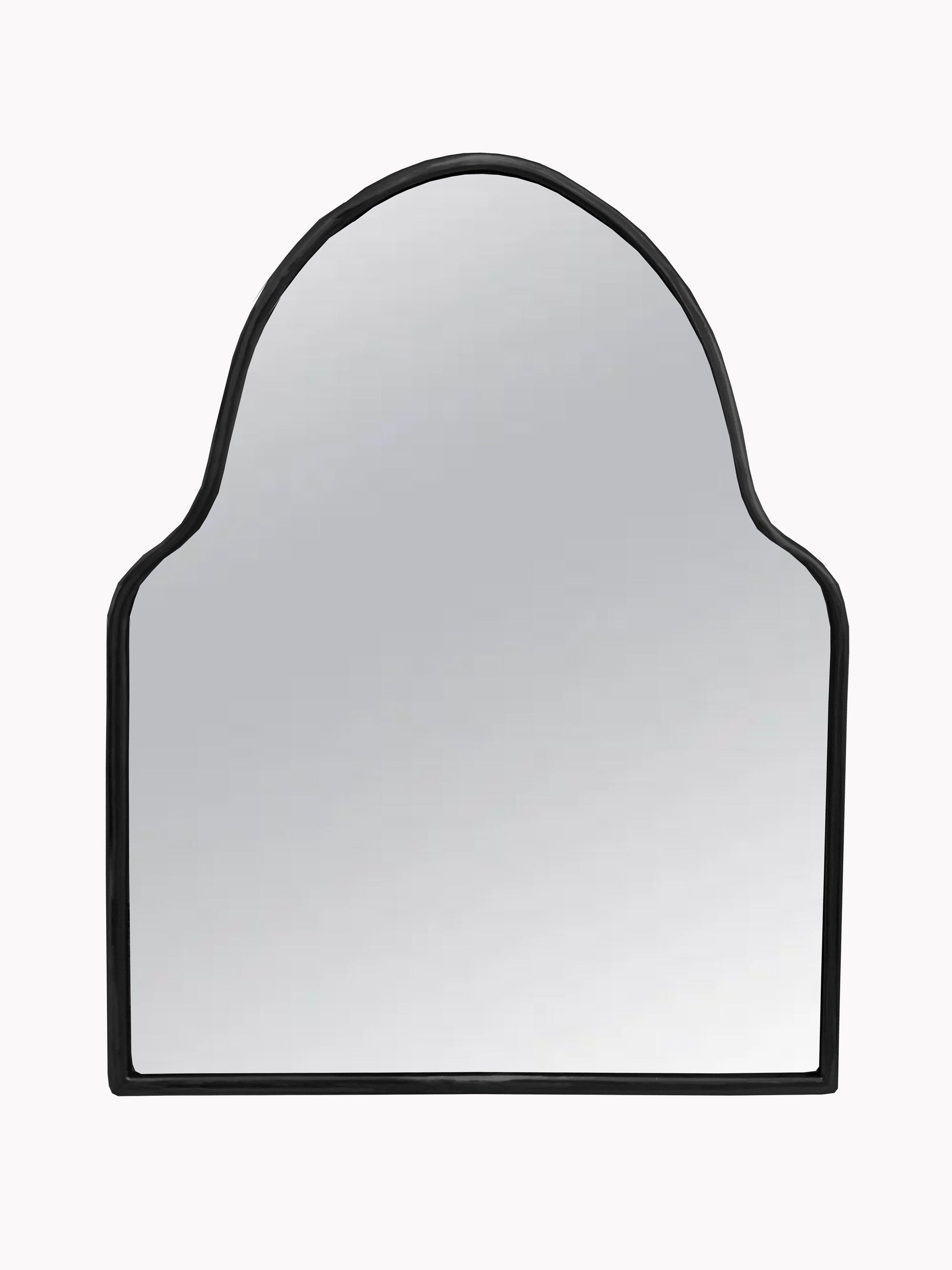 a mirror with a black frame on a white background