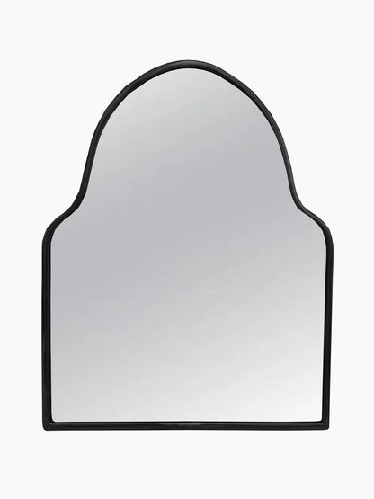 a mirror with a black frame on a white background